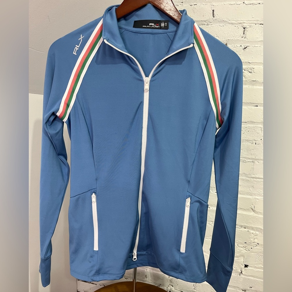 RLX Ralph Lauren Women’s XS Blue Full Zip Athletic Jacket Stripe Golf Activewear
